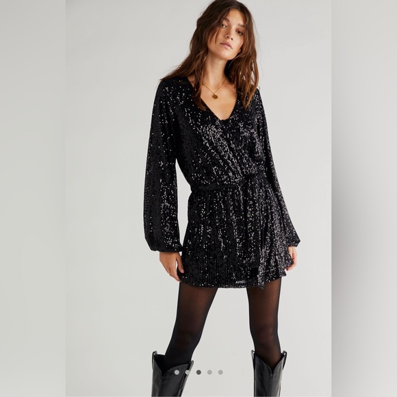 Free People Christa Black Sequin Jumpsuit - Picture 1 of 5